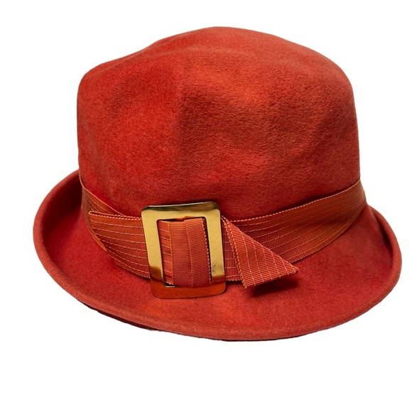 Henry Pollak Accessories - Vintage Henry Pollak Hat Wool Felt Cloche Statement Fedora Gold Buckle Union